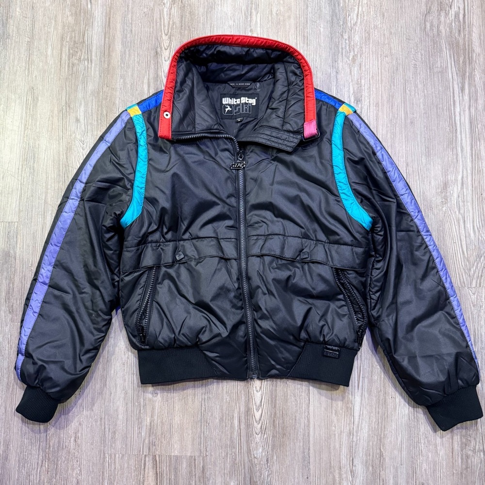White‎ Stag Womens Medium Vintage 80's Crop Puffer Bomber Ski Jacket
